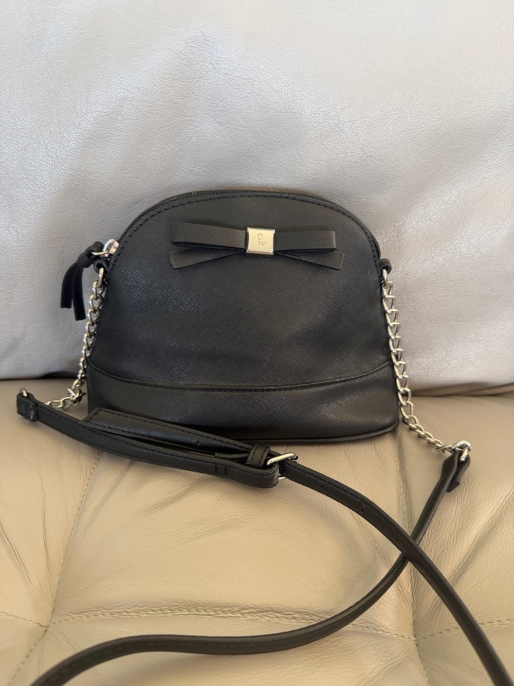 Nine West Black Mini Dome Crossbody Bag Bow Chain Strap